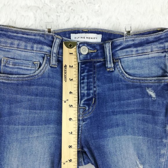 Flying Monkey Womens Jeans Skinny Blue Denim Ripped Raw Hem‎ Light Wash 25 - Picture 8 of 12